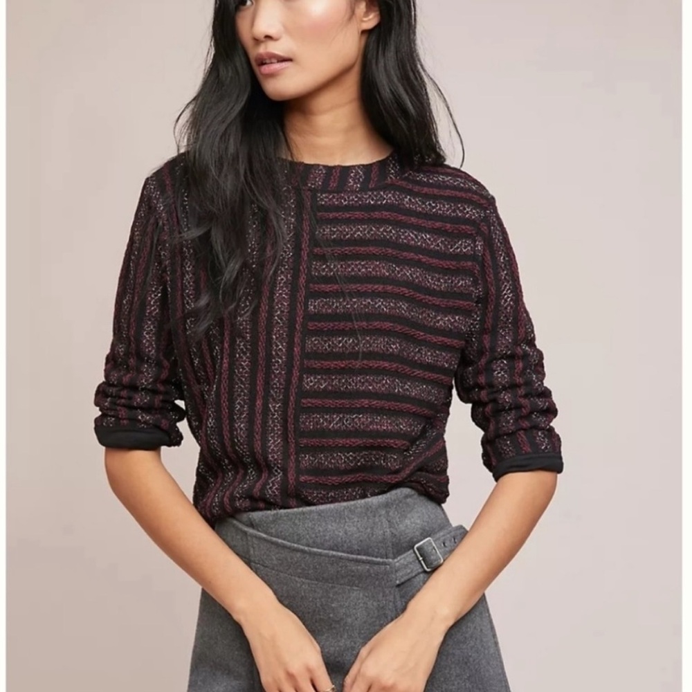Anthropologie Akemi + Kin black silver striped knit top size XS